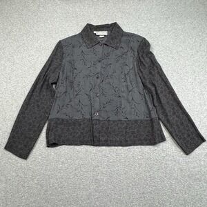 Vintage Lucia Lukken Button‎ Up Shirt Womens XL 100% Rayon Floral Black Gray USA